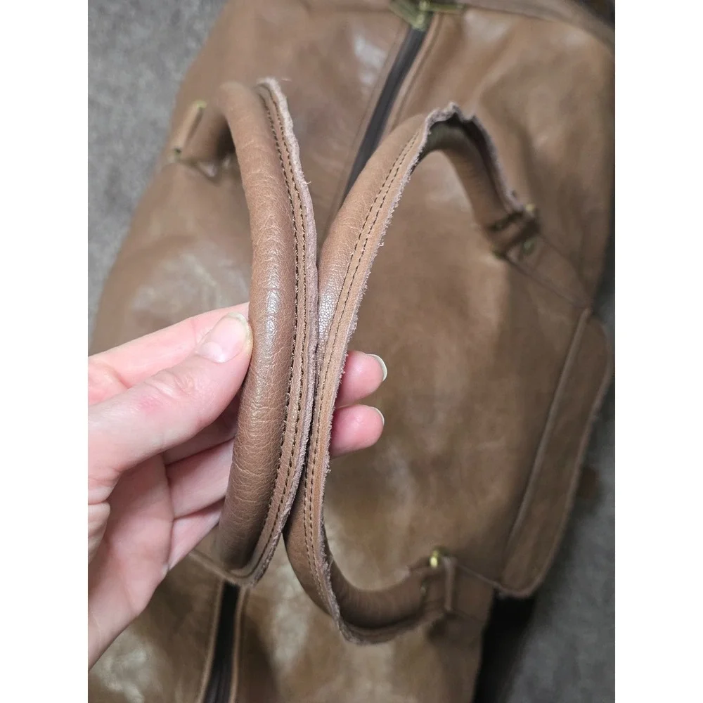Lord And‎ Field Large Duffel Bag Brown Leather Fuzzy Lining Adjustable Travel